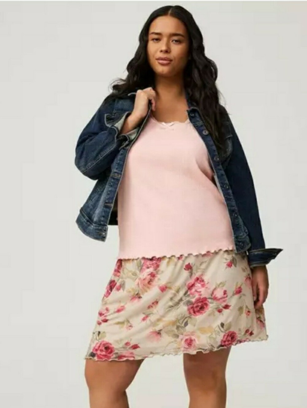 torrid Cream Slip Skirt with Pink Floral Print